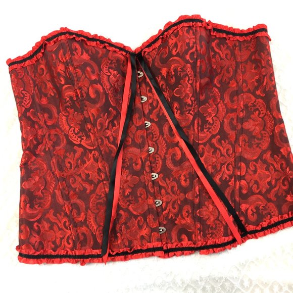 Corset Top Red Brocade trimmed in black 6XL NWOT - Picture 1 of 13